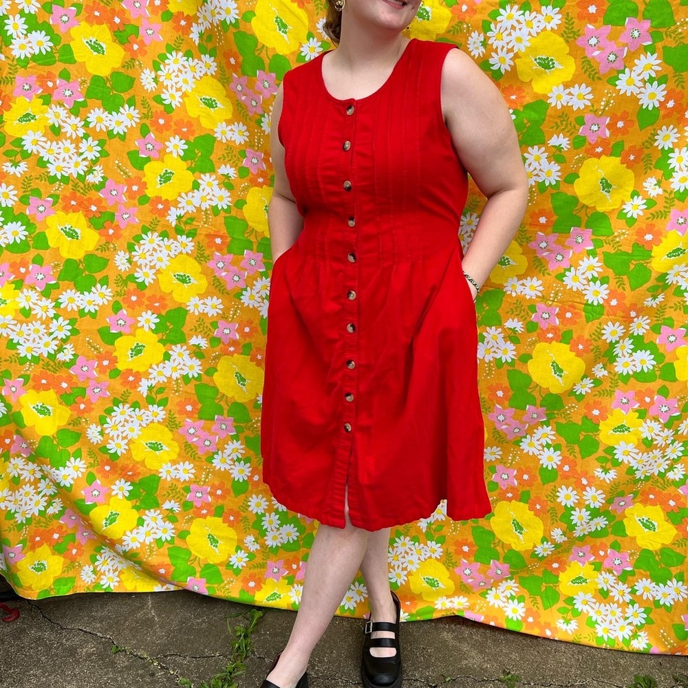 BFA classics red corduroy button up dress size 14
